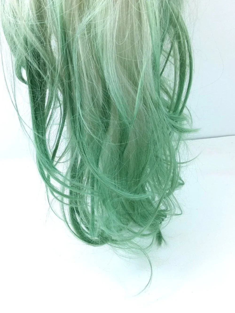 Long Layered Wig White Blond Gradient Pastel Green